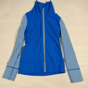 Lululemon Daily Yoga Jacket Blue White Stripe Full Zip Stretch Women’s 6